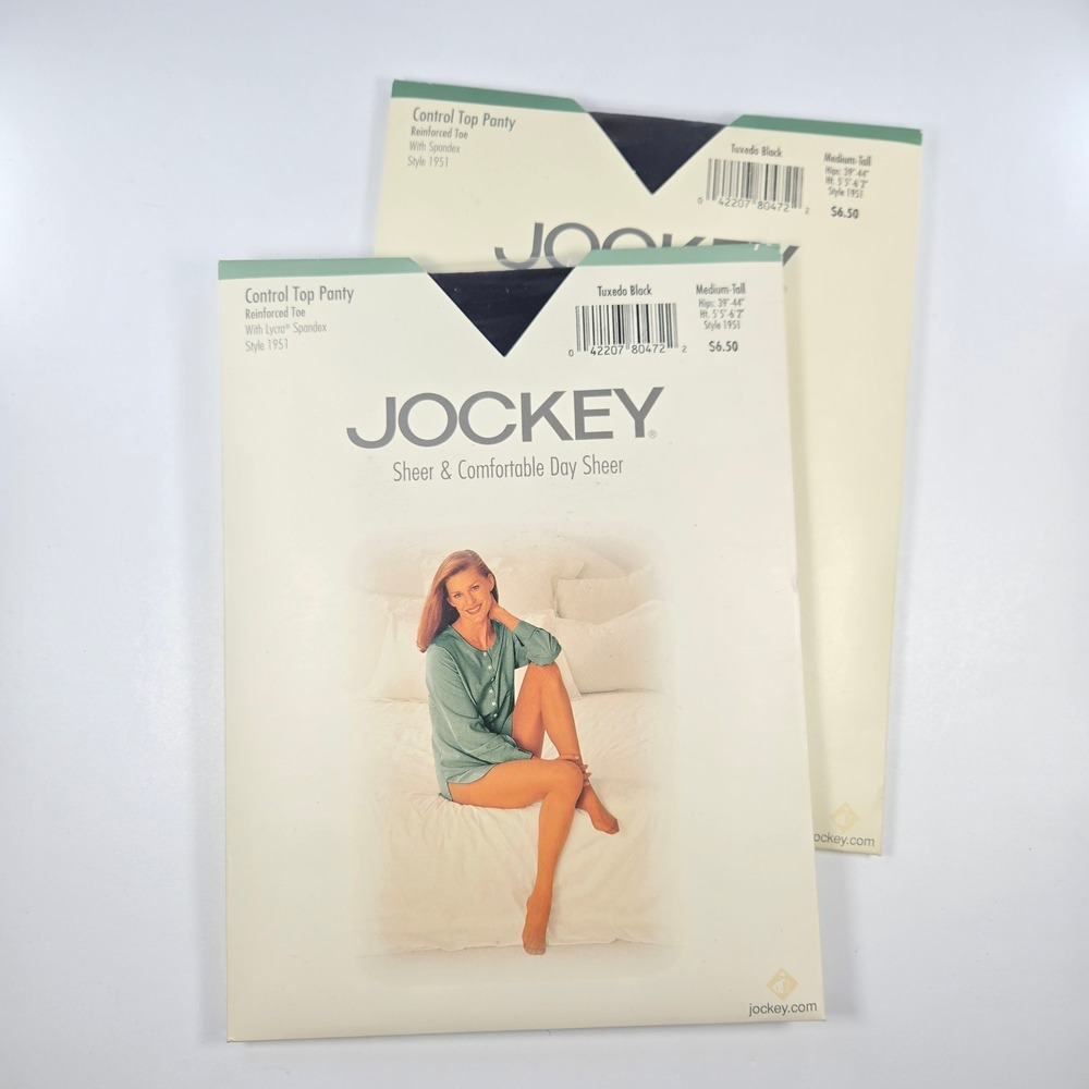 Vintage Jockey Control Top Pantyhose Tuxedo Black‎ Day Sheer Medium-Tall #1951